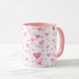 Estetisk rosa vattenfärg hjärtan Tvåton kaffemugg