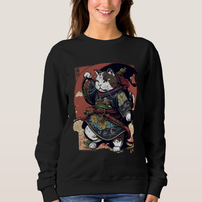 Estetisk Samuraj Katt Japan Bushido Katter T Shirt (Framsida)