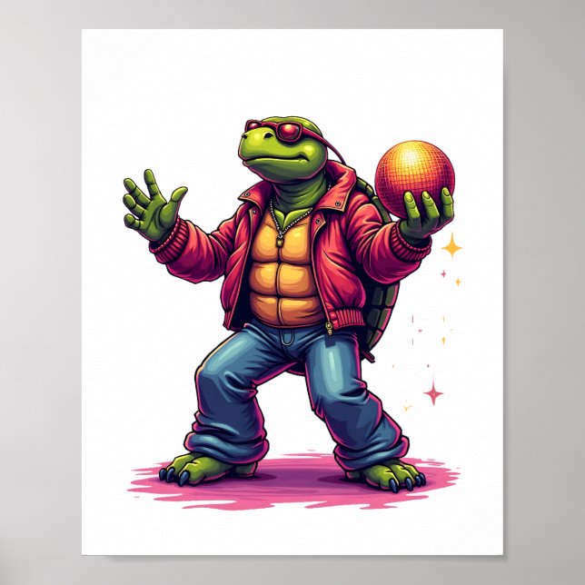 Estetisk Sköldpaddsdisco T-Shirt Poster (Framsidan)