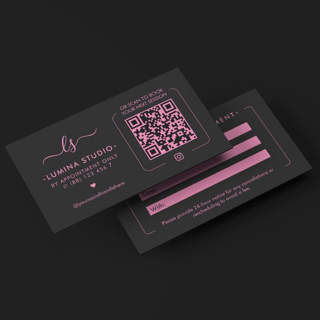 Estetisk Skönhet Initialer Monogram Svart Rosa QR Tidsbeställning Kort (Aesthetic Beauty Initials Monogram Black Pink QR Appointment Card
)