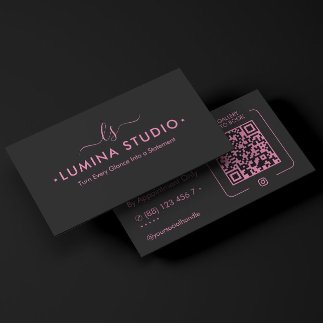 Estetisk Skönhet Monogram Professionell Rosa Svart Visitkort (Aesthetic Beauty Monogram Nail Tech Pink Black Business Card
)