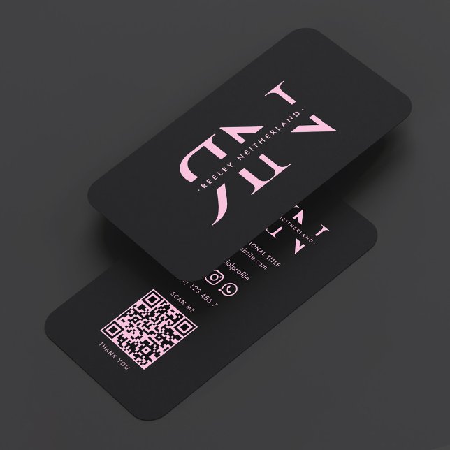 Estetisk Skönhet Monogram Rosa Svart Professionell Visitkort (Aesthetic Beauty Monogram Pink Black Professional Business Card
)