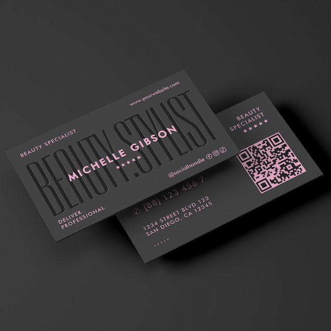 Estetisk skönhetsstylist Terapeut Rosa Svart Visitkort (Aesthetic Beauty Stylist Therapist Pink Black Business Card
)