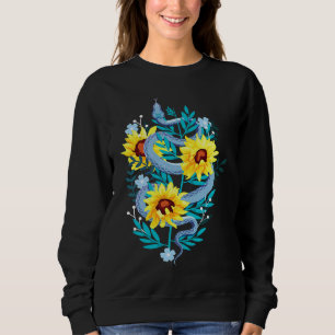 Estetisk solros blå orm bindande blomma t shirt