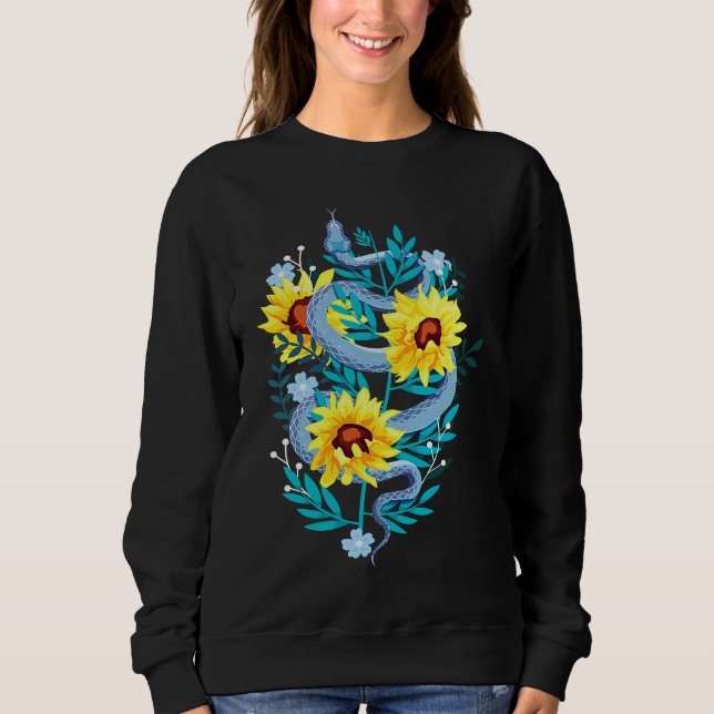 Estetisk solros blå orm bindande blomma t shirt (Framsida)