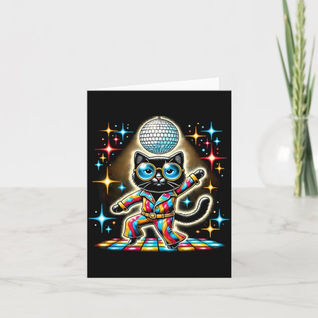 Estetisk svart katt-disco kort (Framsida)