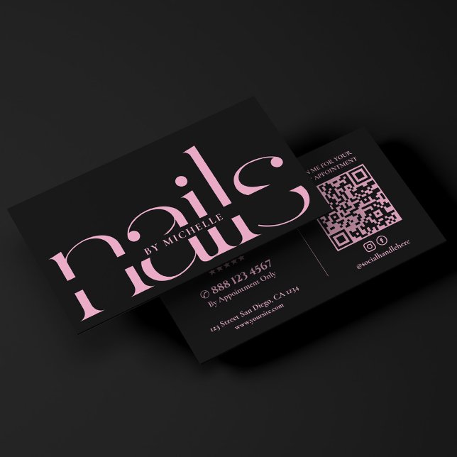 Estetisk svart rosa nagelstudio nageltekniker visitkort (Aesthetic Black Pink Nails Studio Nail Technician Business Card
)