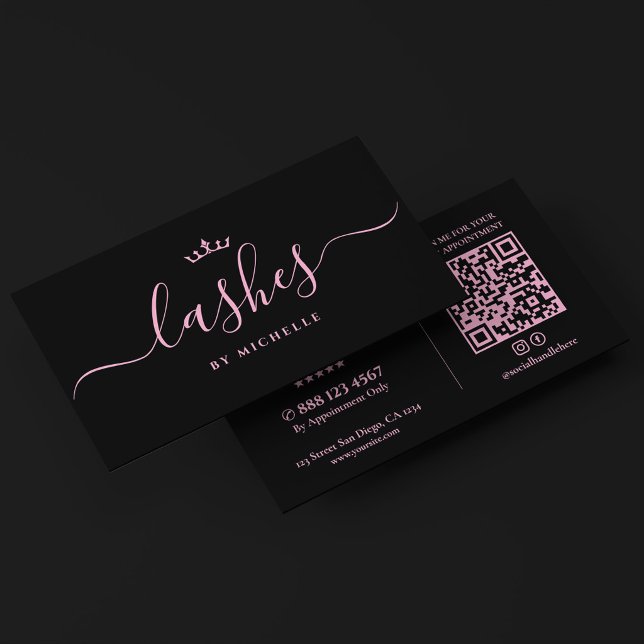 Estetisk svart rosa ögonfransstudio ögonfranstekni visitkort (lash technician,brows artist,makeup artist,pmu artist,microblading specialist,lip blush specialist,c)