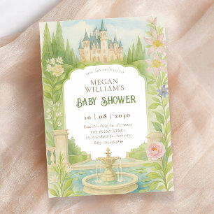 Estetisk trädgårds slott baby shower inbjudningar