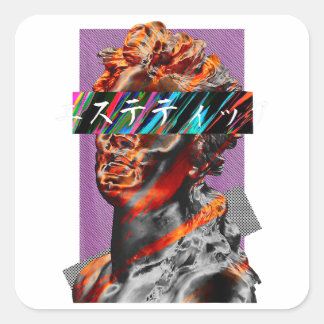 Estetisk Vaporwave Japansk Futurism Fyrkantigt Klistermärke
