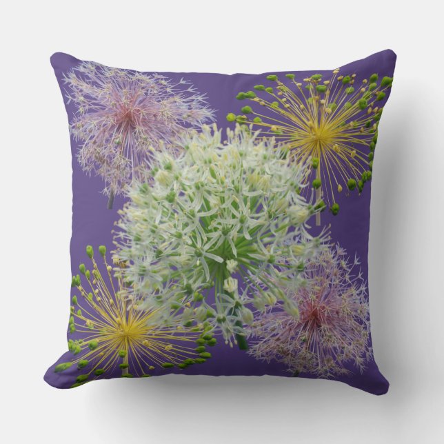 Estetisk vit vitlöksblomskollage kudde (Framsida)