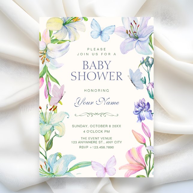 Estetiska blommor fjärilar baby shower inbjudningar (Skapare uppladdad)