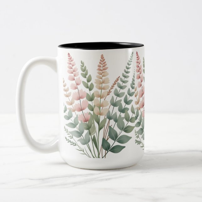 ​Estetiska Botaniska Ormbunks Blommiga Mönster Kaf Två-Tonad Mugg (Vänster)