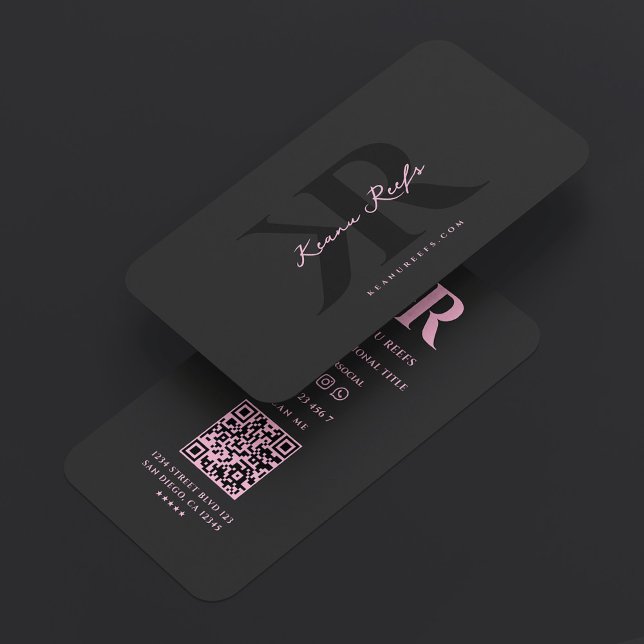 Estetiska K R Initialer Monogram Svart Rosa Visitkort (Aesthetic K R Initials Monogram Black Pink Business Card
)