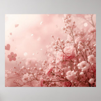 Estetiska rosa blommor på en Alla hjärtans dags-vä Poster