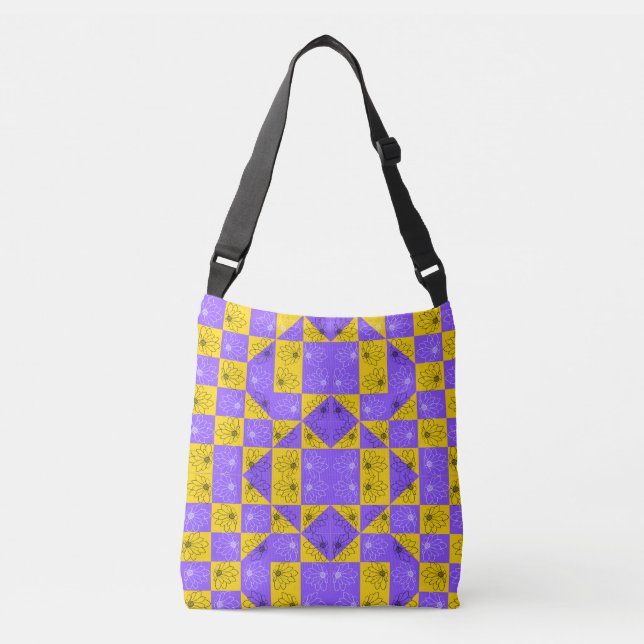 Estetiskt geometriskt schackbräde Blommönster Axelväska (Framsida)