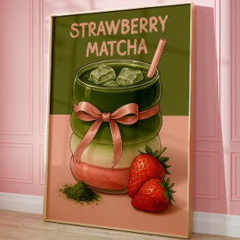Estetiskt jordgubbssmatcha konsttryck, matkonst poster