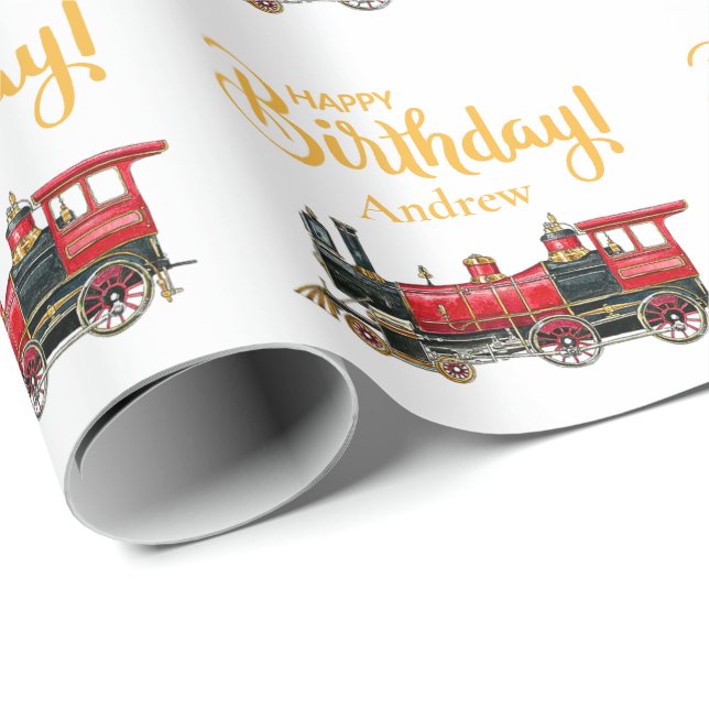 Estetiskt vintage tågfödelsedagspresentpapper presentpapper (Rullad Hörn)