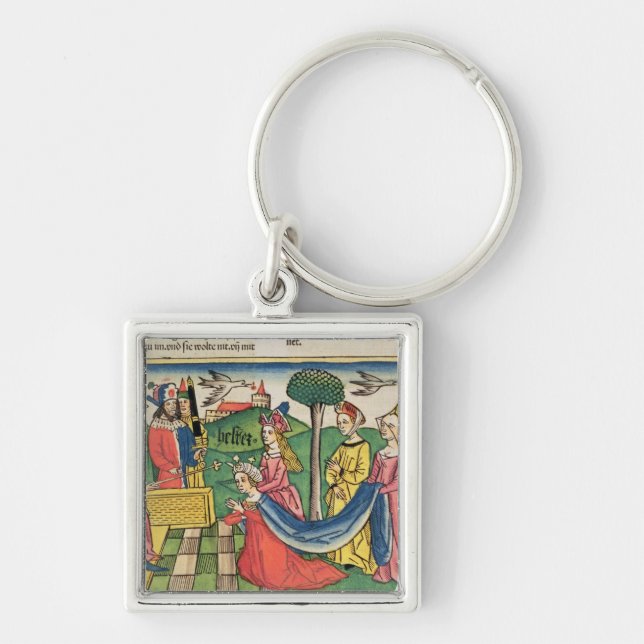 Esther 2 15-18, Esther väljs för att vara Fyrkantig Silverfärgad Nyckelring (Framsidan)