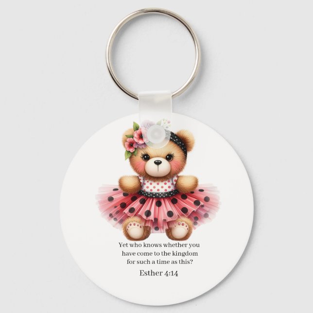 Esther 4:14 Girly Bear Keychain Nyckelring (Framsida)