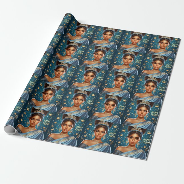 Esther Blue Purim Wrapping Papper Presentpapper (Utrullad)