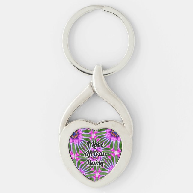 Esthetic Daisy Mönster Twisted Heart Silverfärgad Nyckelring (Framsidan)