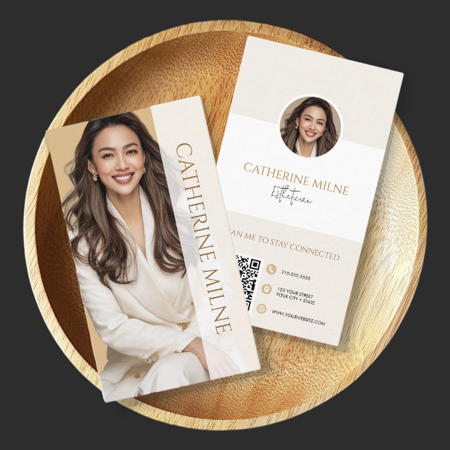 Esthetician Beautician Beige QR Code & Photo Visitkort (Skapare uppladdad)