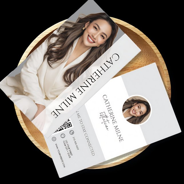 Esthetician Beautician Grått QR Code & Photo Visitkort (Skapare uppladdad)