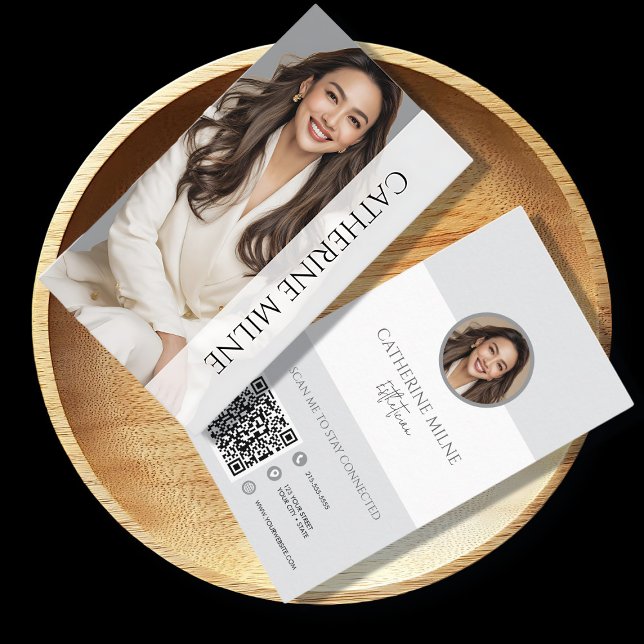 Esthetician Beautician Grått QR Code & Photo Visitkort (Skapare uppladdad)