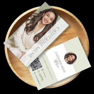 Esthetician Beautician Grönt QR Code & Photo Visitkort