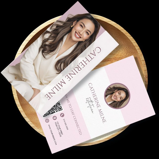 Esthetician Beautician Rosa QR Code & Photo Visitkort (Skapare uppladdad)