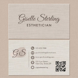 Esthetician Beige Linen Modern Elegant QR Code Visitkort