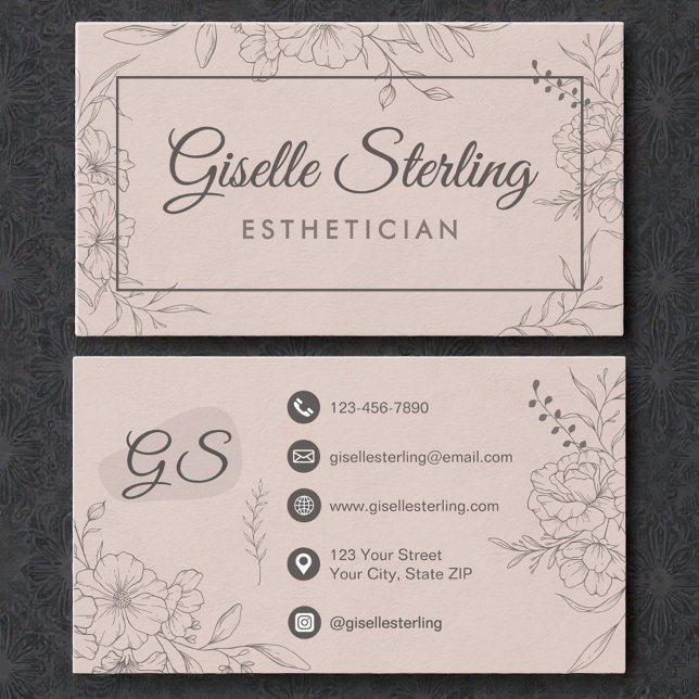 Esthetician Blush Floral Line Art Script Visitkort (Skapare uppladdad)