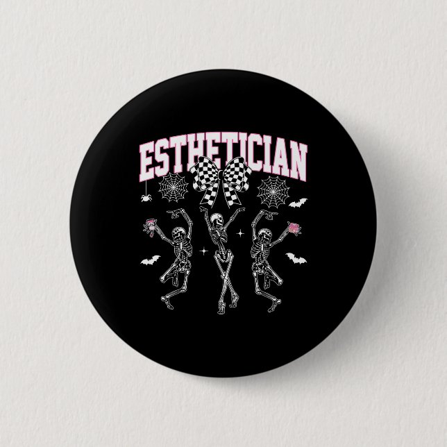 Esthetician Dancing Skeleton Halloween Bow Skin Th Knapp (Framsida)