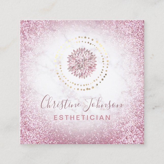 esthetician faux rosa glitter dahlia decor fyrkantigt visitkort (Framsida)