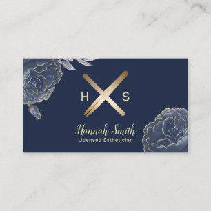 Esthetician Guld Vax Stick & Tweezer Navy Blommigt Visitkort