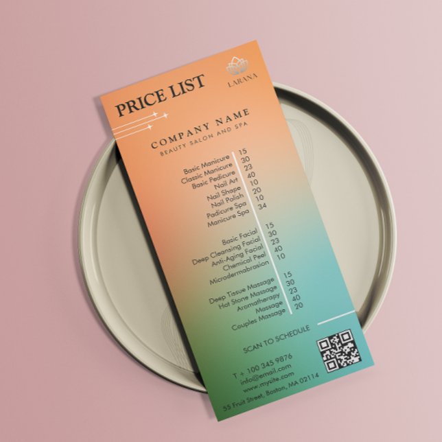 Esthetician Holophy Gradient Pris List Menu Reklamkort (Esthetician Holographic Gradient Price List Menu)