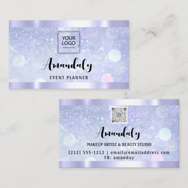 Esthetician Lash Nagel Hair QR Code Logotyp BlueFr Visitkort (Fram/baksida)