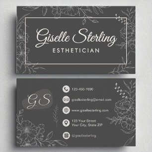 Esthetician Moody Charcol Grått Blommigt Modern Visitkort