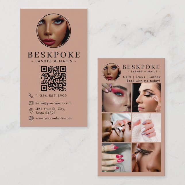 Esthetician Photo Feed Boho Social Media QR Code Visitkort (Fram/baksida)