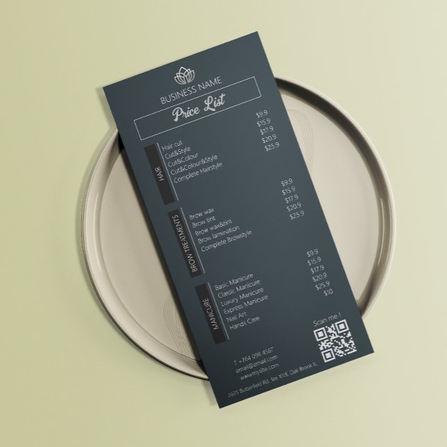 Esthetician Pris List Menu Black White Grått Grått Reklamkort (Esthetician Price List Menu Black White Gray Grey)