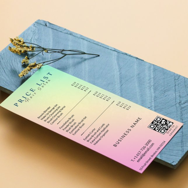 Esthetician Pris List Menu Pastel HoloGrapel Reklamkort (Esthetician Price List Menu Pastel Holographic)