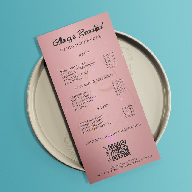 Esthetician Pris List Menu Ro Guld Qr Code Reklamkort (Esthetician Price List Menu Rose Gold Qr Code)