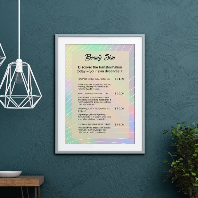 Esthetician Pris List Nagel Tech Trendig Hologram Poster (Esthetician Price List Nail Tech Trendy Hologram Poster)
