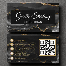 Esthetician QR Code Black Guld Agate Luxury Visitkort