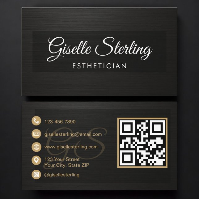 Esthetician QR Code Black Metallic Luxury  Visitkort (Skapare uppladdad)