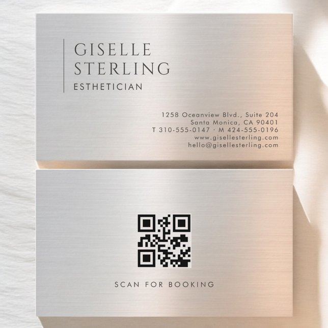 Esthetician QR Code Brushed Metal Visitkort (Skapare uppladdad)