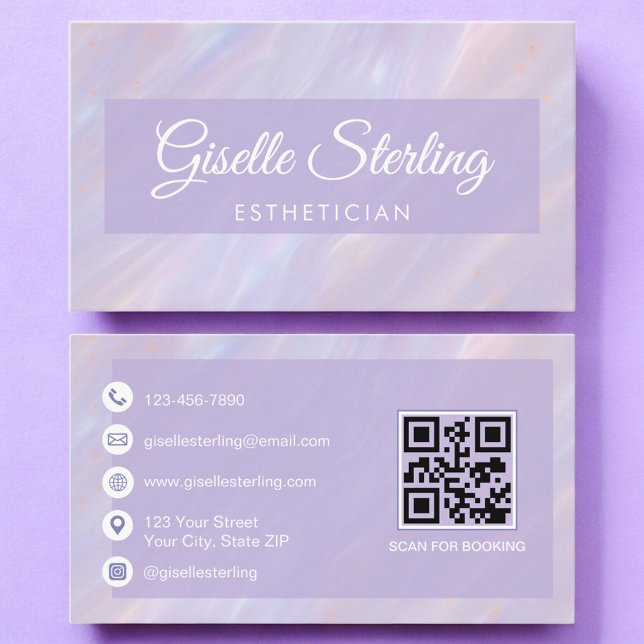Esthetician QR Code Iridescent Pastel Opal Visitkort (Skapare uppladdad)