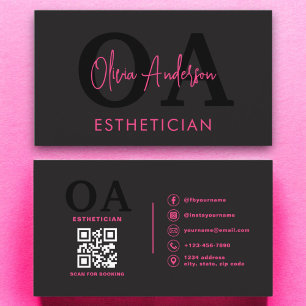 Esthetician QR Code Shock rosa Black Social Media Visitkort