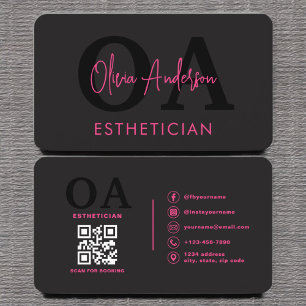 Esthetician QR Code Shock rosa Black Social Media Visitkort